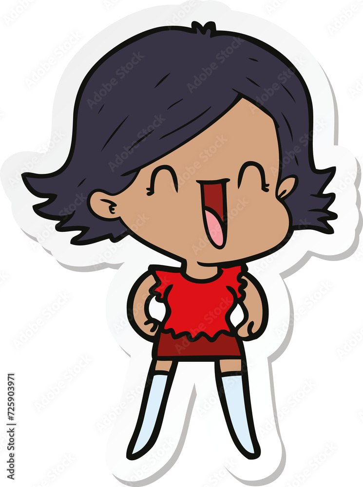 sticker of a cartoon happy woman sticker of a cartoon happy woman