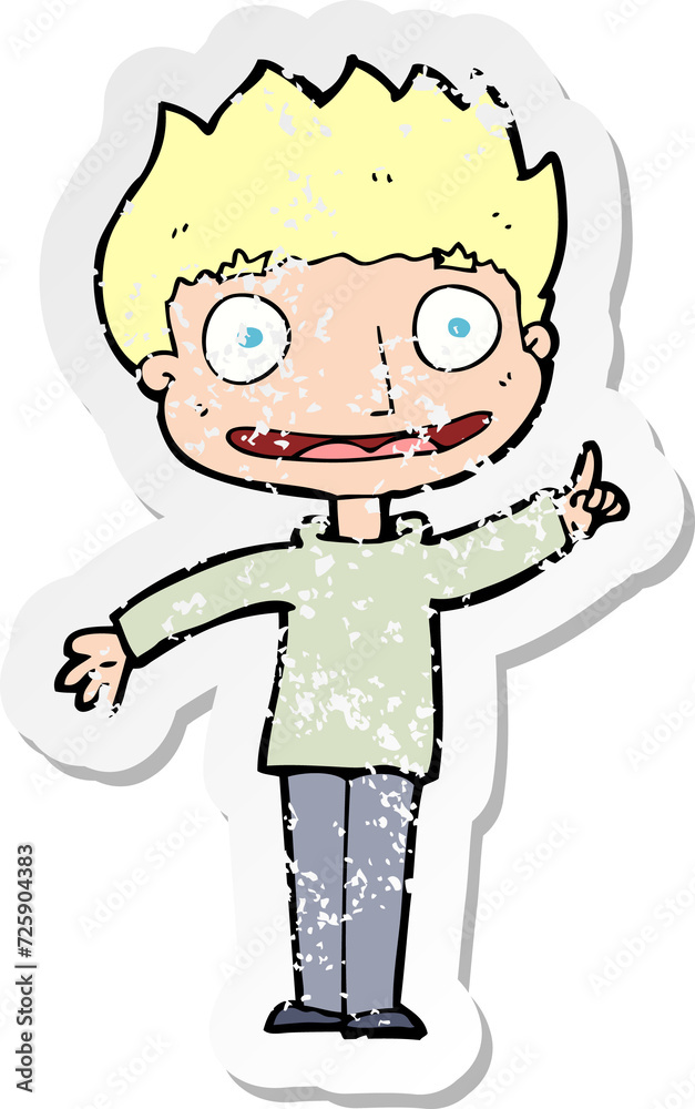 retro distressed sticker of a cartoon happy boy retro distressed sticker of a cartoon happy boy
