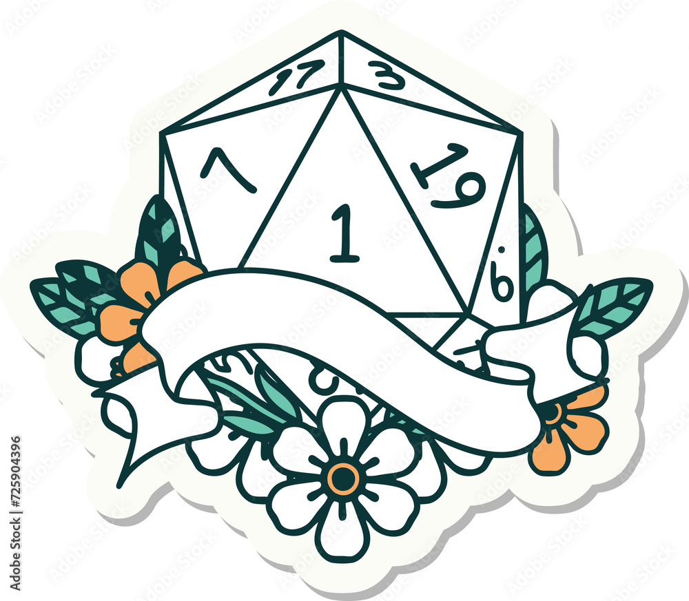 natural one d20 dice roll sticker natural one d20 dice roll sticker