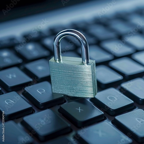 Enhanced Cybersecurity with Padlock on Computer Keyboard