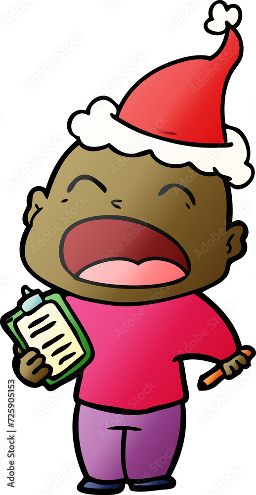 gradient cartoon of a shouting bald man wearing santa hat gradient cartoon of a shouting bald man wearing santa hat