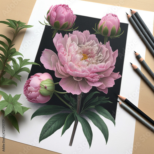 Botanical Vibrant Flower Art and Colorful Floral Illustration, Floral Watercolor Pencil Sketch, flower coloring page, flower cluster drawing, Generative AI