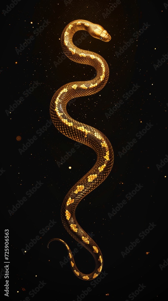 Golden Snake on Black Background Golden Snake on Black Background