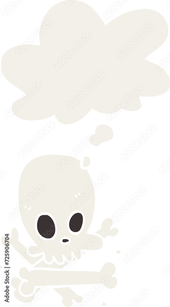 Fototapeta premium cartoon skull and bones and thought bubble in retro style