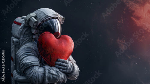 Astronaut in Space Suit Holding Heart