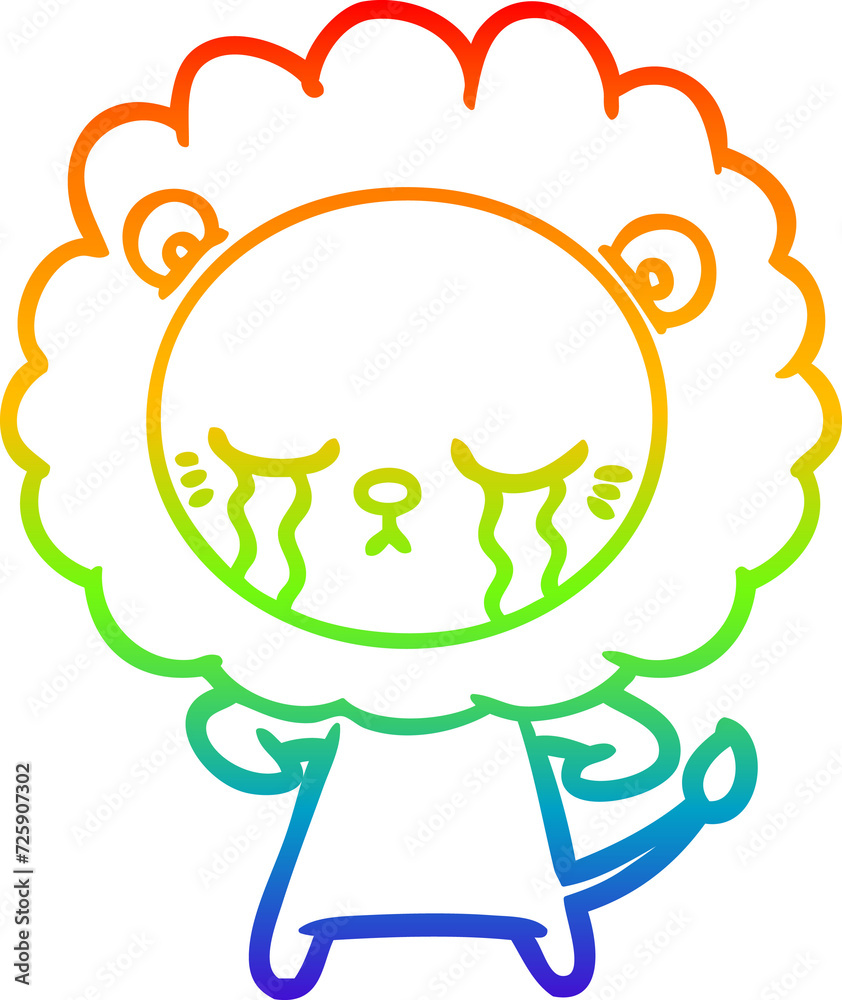 rainbow gradient line drawing crying cartoon lion rainbow gradient line drawing crying cartoon lion