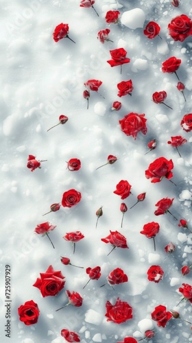 A Bunch of Red Roses Flowers Covered in Snow