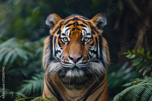 Portrait of a tiger in its natural habitat.