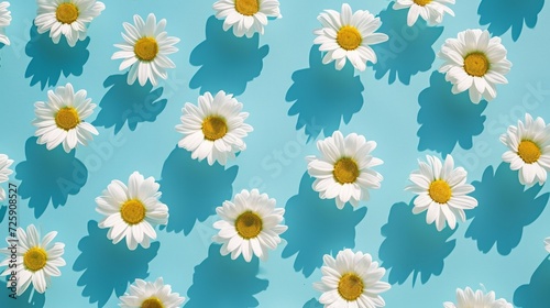 Group of White Daisies on Blue Background