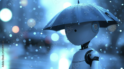Robot Holding an Umbrella in the Rain