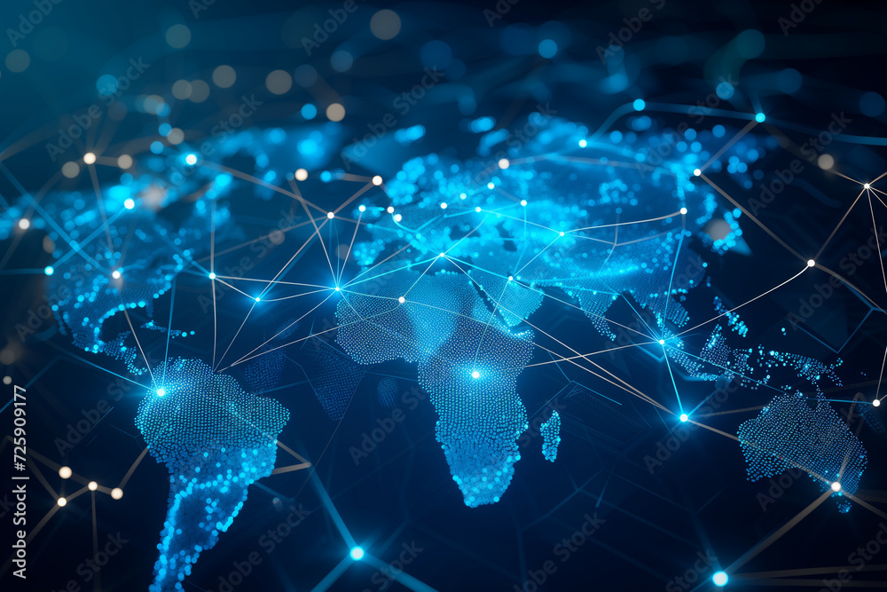 Abstract world map, concept of global network and connectivity, international data transfer and cyber technology. AI generated Abstract world map, concept of global network and connectivity, international data transfer and cyber technology. AI generated