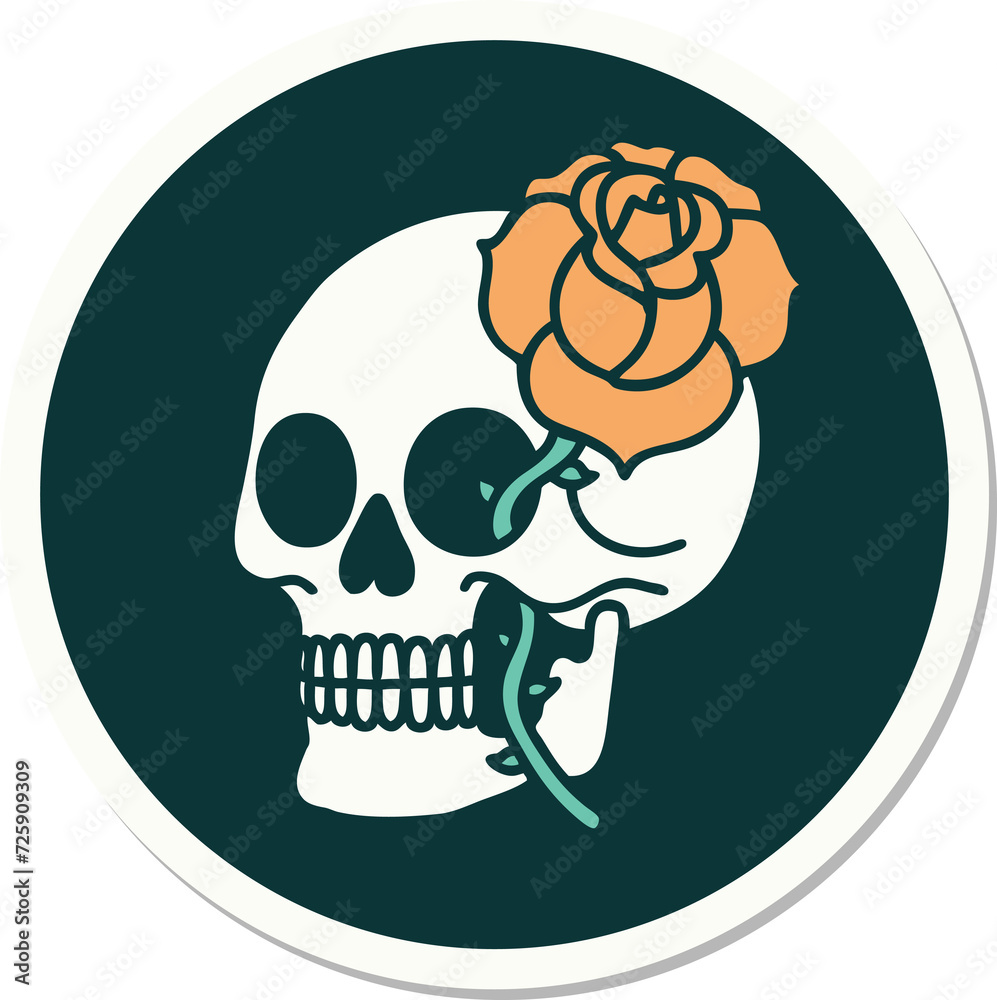 tattoo style sticker of a skull and rose tattoo style sticker of a skull and rose