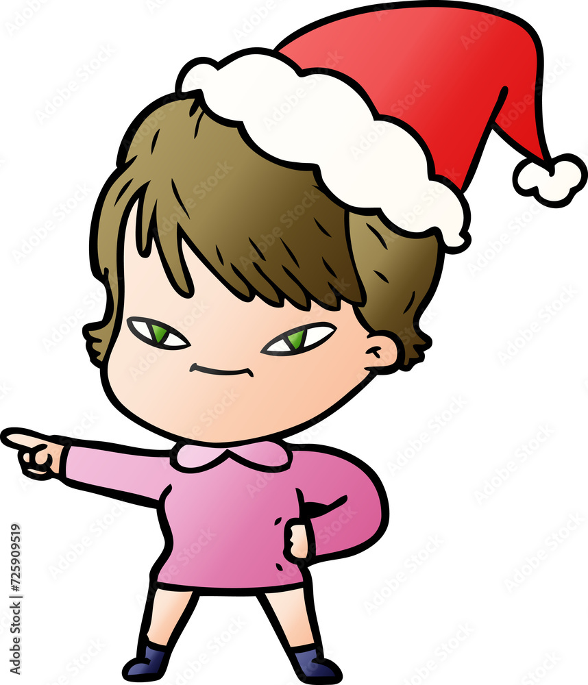 gradient cartoon of a happy woman wearing santa hat gradient cartoon of a happy woman wearing santa hat