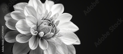 A black and white monochrome closeup captures the beauty of a fresh flower in full bloom.