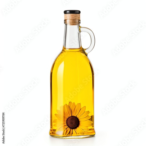 a sunflower oil plastic bottle, studio light , isolated on white background