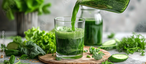 green juice poured into a glass photo
