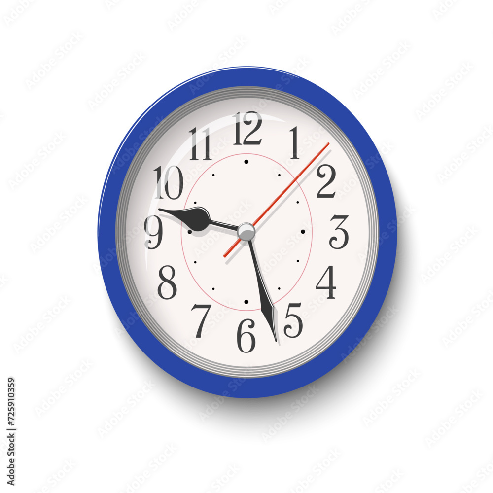 Vector elegant blue oval wall clock isolated on white background Vector elegant blue oval wall clock isolated on white background