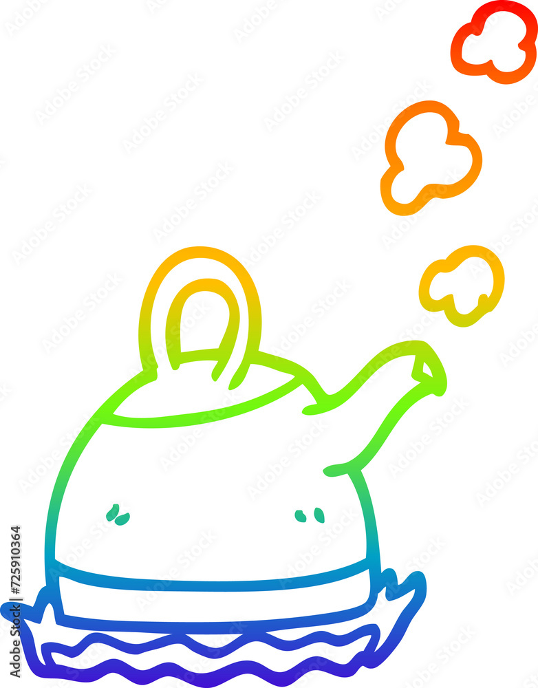 rainbow gradient line drawing cartoon kettle on stove rainbow gradient line drawing cartoon kettle on stove