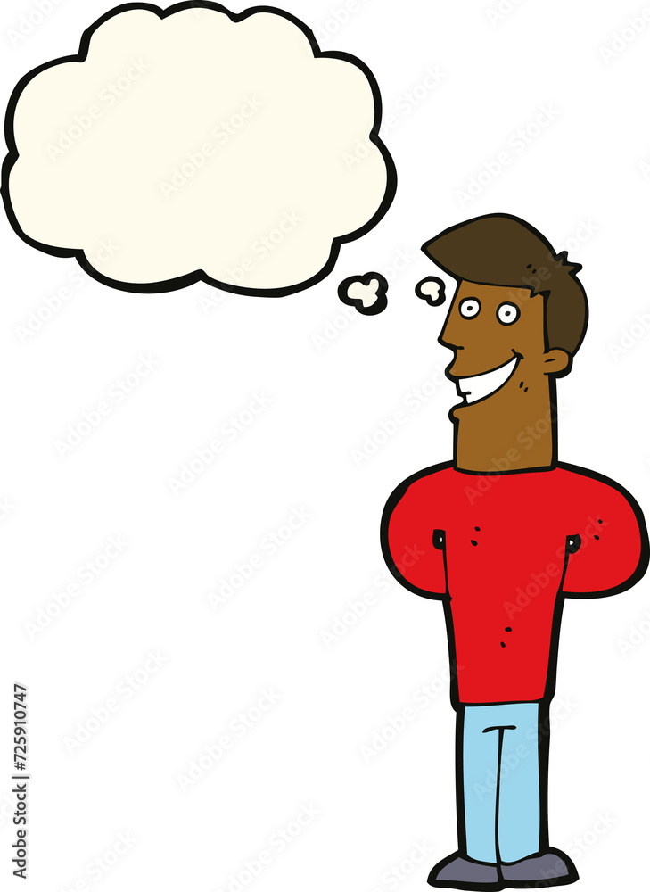 cartoon grinning man with thought bubble cartoon grinning man with thought bubble