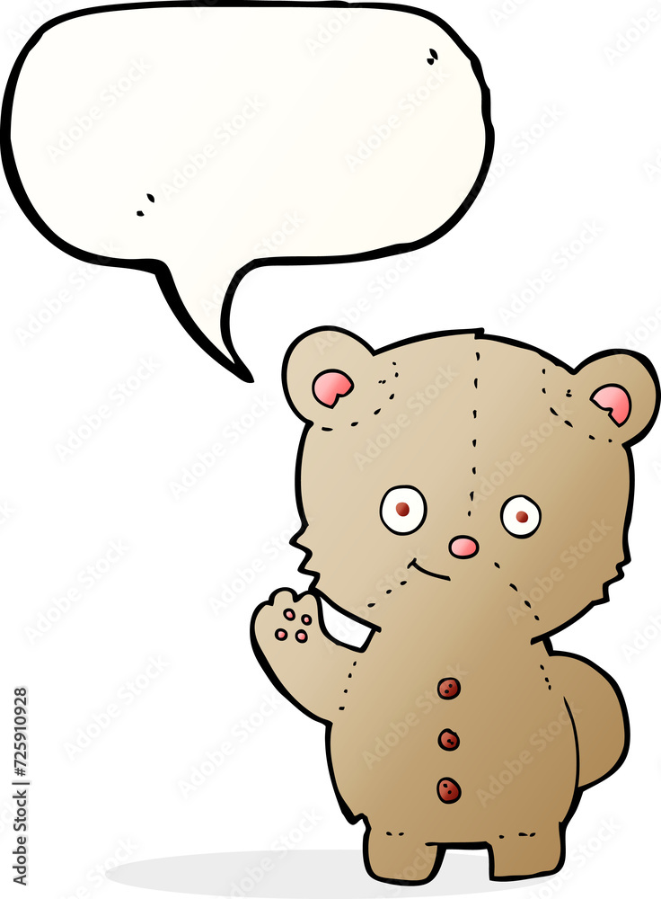 cartoon teddy bear waving with speech bubble cartoon teddy bear waving with speech bubble