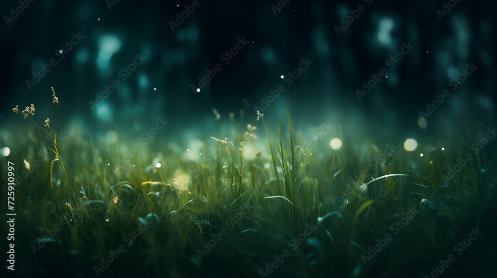Obraz premium grass meadow at night with copy space for text