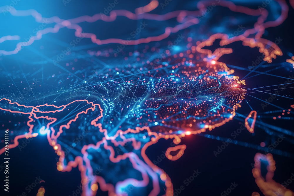 Fototapeta premium AI generated Digital map of China, concept of China global network and connectivity, data transfer and cyber technology, information exchange and telecommunication
