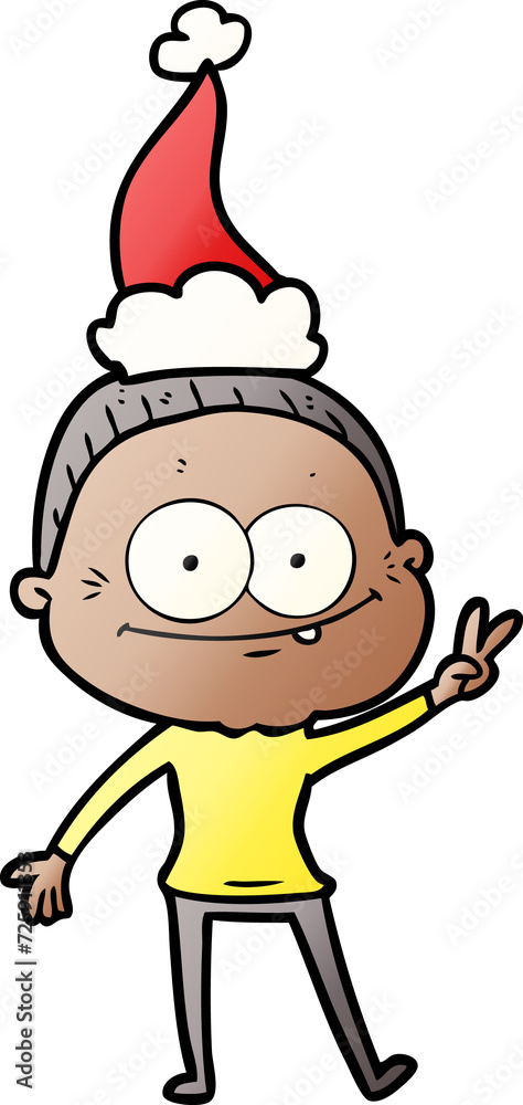 gradient cartoon of a happy old woman wearing santa hat gradient cartoon of a happy old woman wearing santa hat