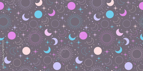 Seamless space illustration of moon and starry sky