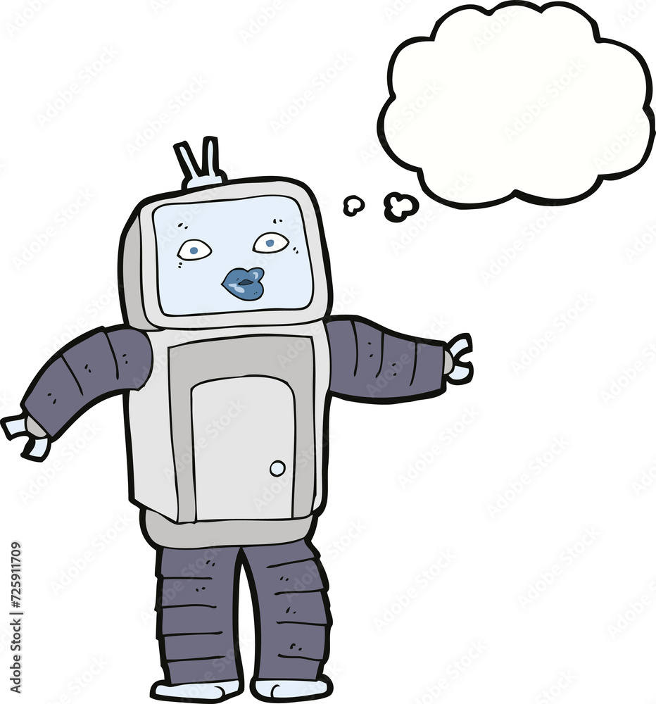 funny cartoon robot with thought bubble funny cartoon robot with thought bubble