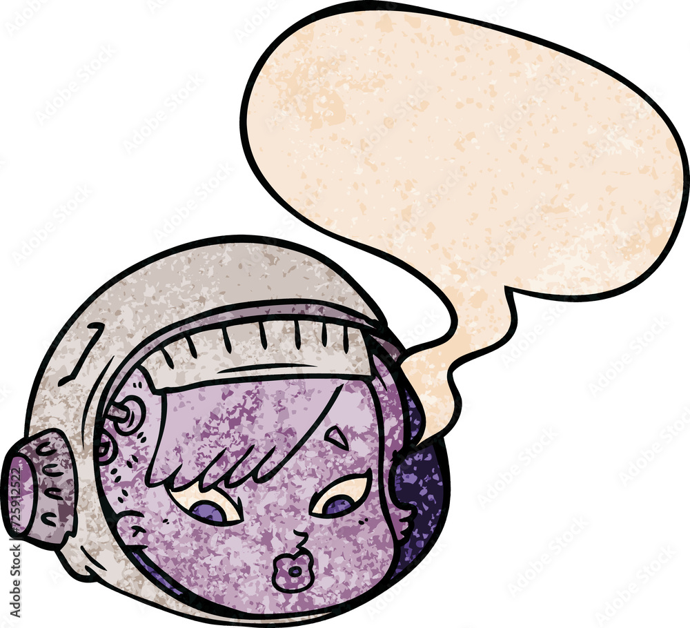 cartoon astronaut face and speech bubble in retro texture style cartoon astronaut face and speech bubble in retro texture style