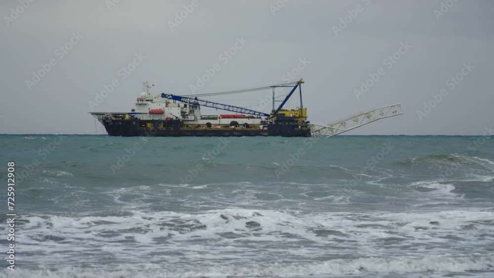 Pipe laying vessel in Mediterranean Sea. Pipe laying vessel in Mediterranean Sea.