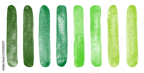 Green watercolor brush strokes set, smears collection. Text background. Hand drawn watercolour rectangle shape stripes, streaks, uneven ribbons, banners. Artistic aquarelle stains eco, spring template