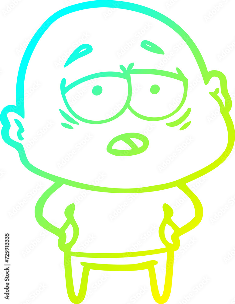 cold gradient line drawing cartoon tired bald man