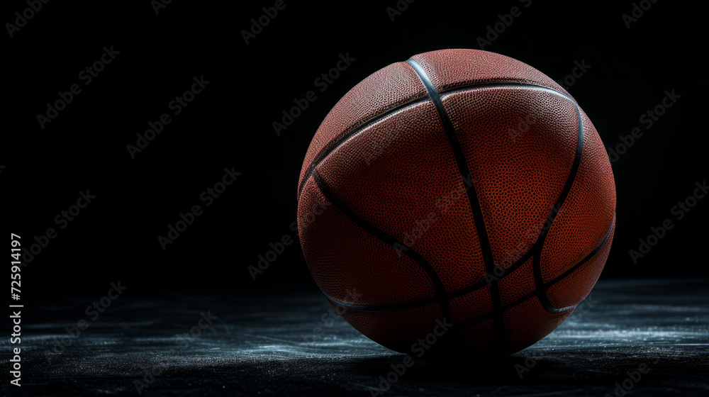 This intriguing image showcases a black basketball on a black backdrop, emphasizing minimalism and the beauty of form in simplicity.