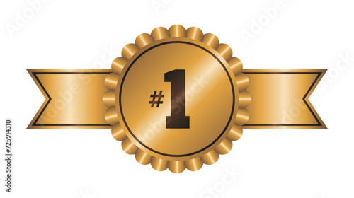 Gold medal with ribbon and number 1. Vector and PNG on transparent background.