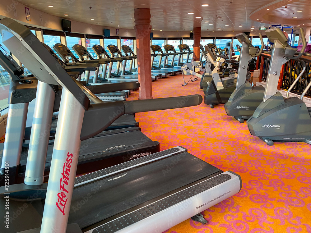 Royal Caribbean (RCL) Jewel of the Sea cruise ship interior. Gym