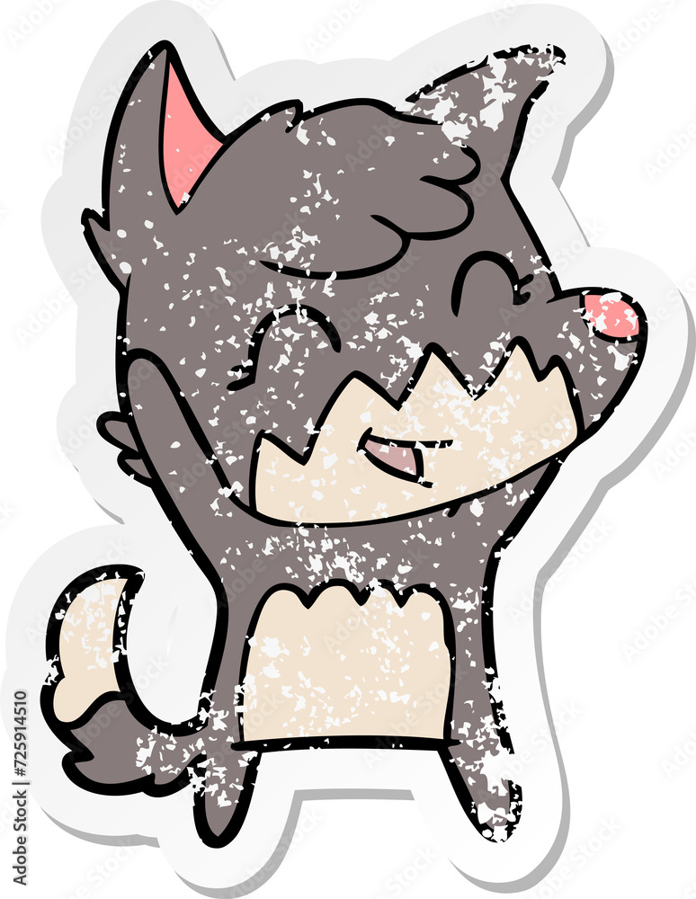 distressed sticker of a happy cartoon fox distressed sticker of a happy cartoon fox