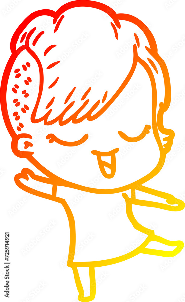 warm gradient line drawing happy cartoon girl warm gradient line drawing happy cartoon girl