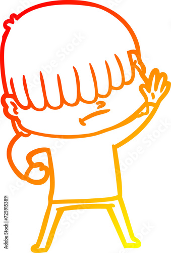 warm gradient line drawing cartoon boy with untidy hair