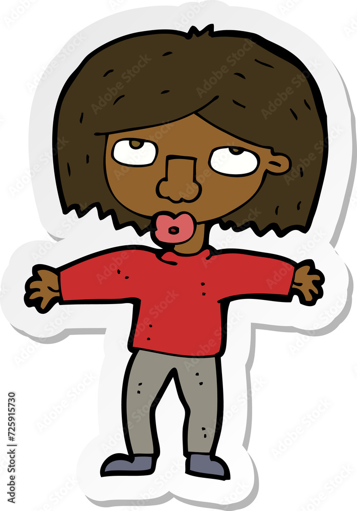 sticker of a cartoon girl looking upwards sticker of a cartoon girl looking upwards