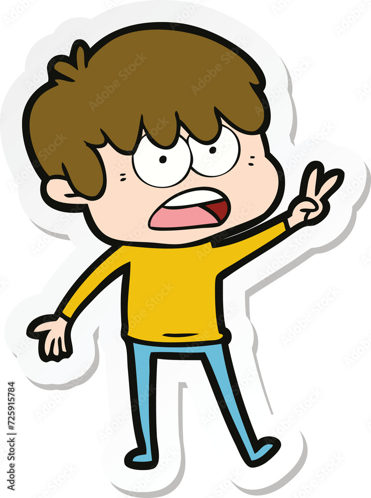 sticker of a worried cartoon boy