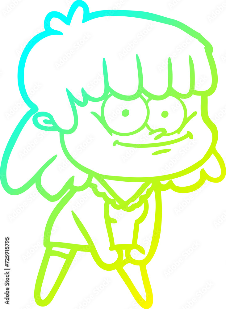 Fototapeta premium cold gradient line drawing cartoon smiling woman