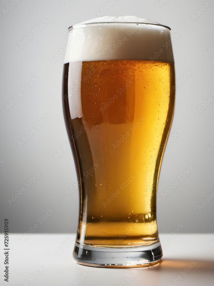 Photo Of White Background Glass Of Beer. Photo Of White Background Glass Of Beer.