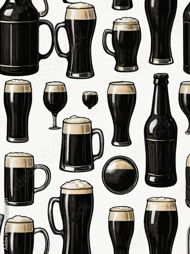 Photo Of Set Of Black Beer Icon  Hand Drawing Illustration  Isolated  White Background.