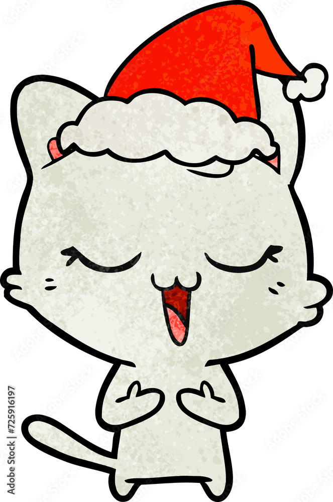 happy textured cartoon of a cat wearing santa hat happy textured cartoon of a cat wearing santa hat