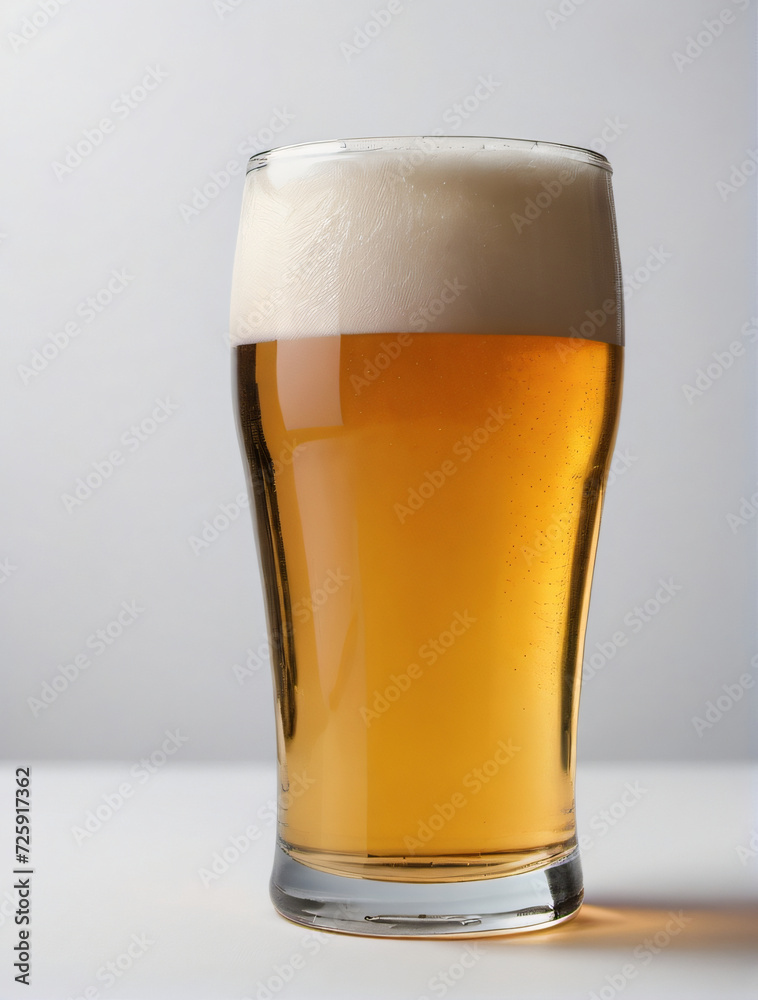 Photo Of White Background Glass Of Beer. Photo Of White Background Glass Of Beer.