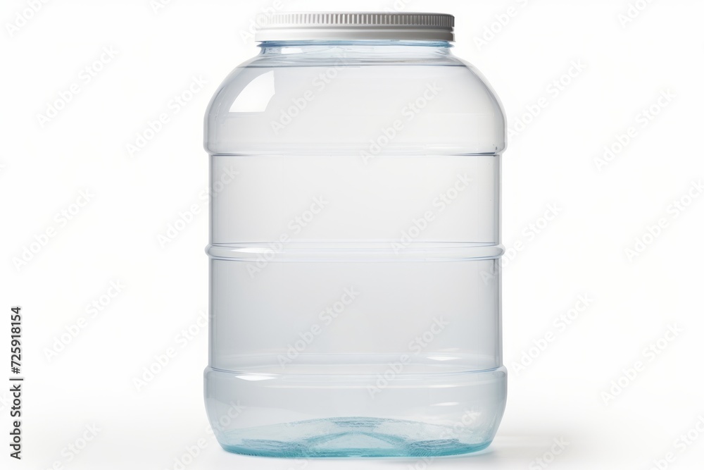 Large transparent plastic water bottle isolated on white background. Concept of bulk water storage, hydration supply, and health awareness. Large transparent plastic water bottle isolated on white background. Concept of bulk water storage, hydration supply, and health awareness.