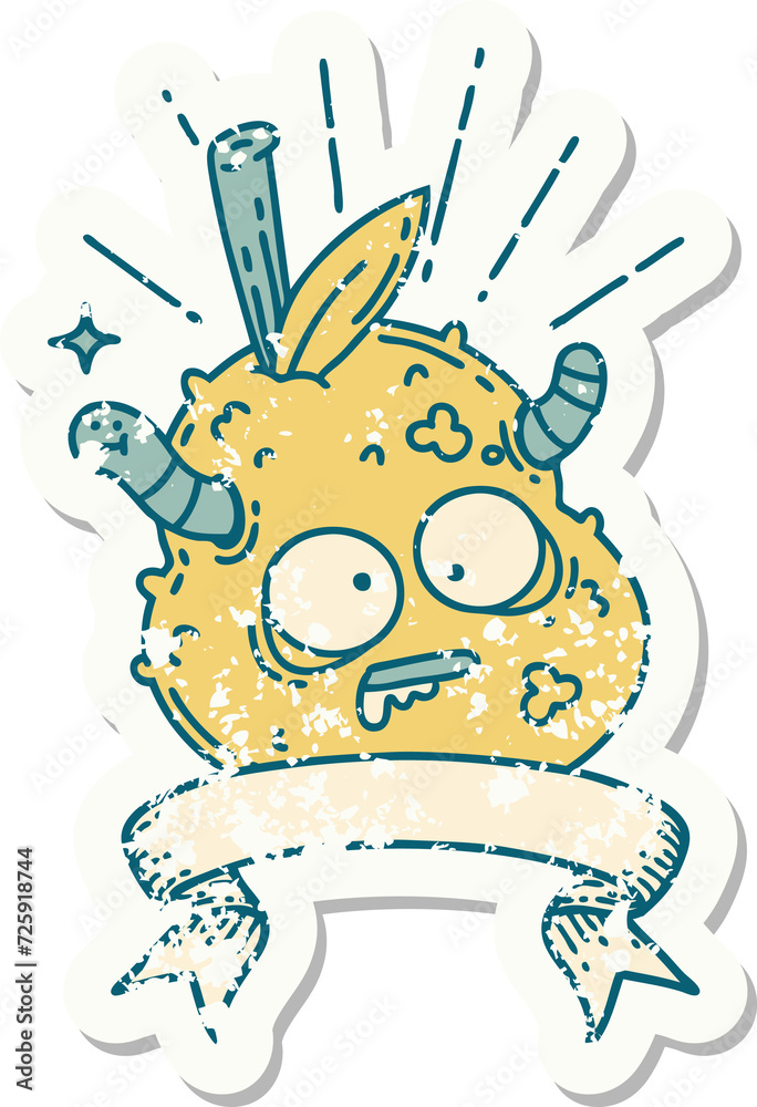 Fototapeta premium grunge sticker of tattoo style rotten pear