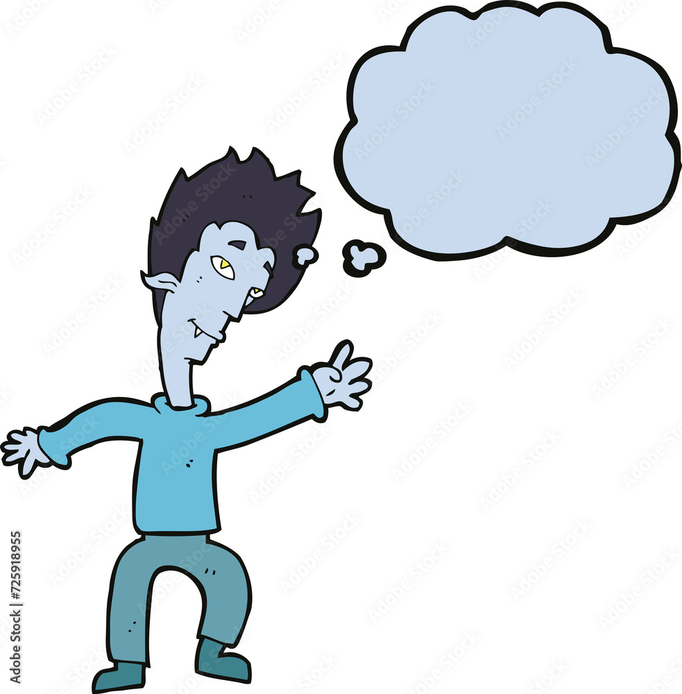 cartoon halloween vampire with thought bubble