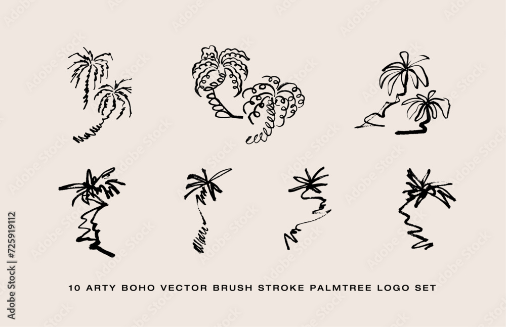 ARTY BOHO PALMS - Trendy 12 Brush strokes Palm tree Logo elements set